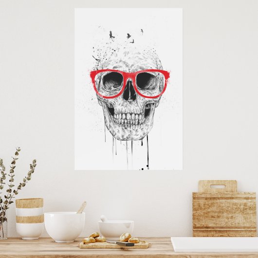 Schädel mit roter Brille Poster (Küche)