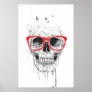 Schädel mit roter Brille Poster