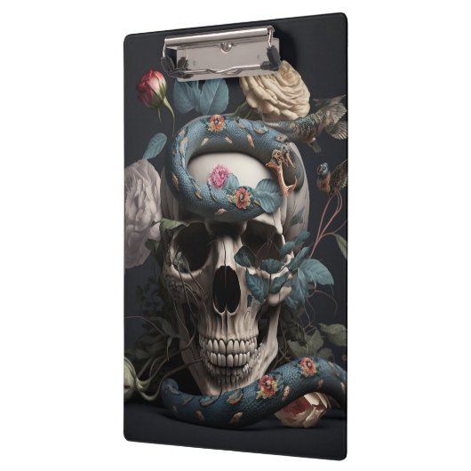 Schädel mit Schlange und Blume Klemmbrett (Links)