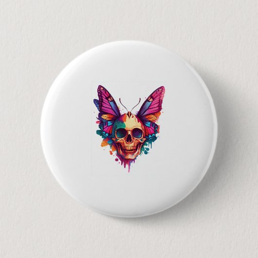 Schädel mit Schmetterlingsflügeln Button (Vorderseite)