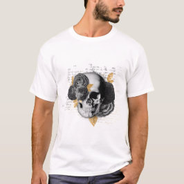 Schädel mit schwarzen Blume und goldenen Blätter G T-Shirt