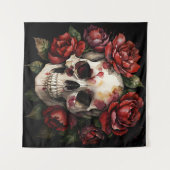 Schädel mit schwarzen Rote Rosen Wandteppich (Vorderseite (Horizontal))