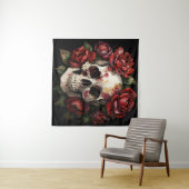 Schädel mit schwarzen Rote Rosen Wandteppich (Beispiel (Horizontal))