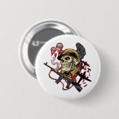Schädel mit Sturzhelm, Flugzeugen und Bomben Button (Vorne & Hinten)