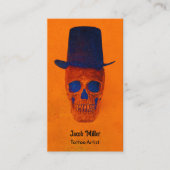 Schädel mit Top Hat Burnt Orange Blue Tattoo Artis Visitenkarte (Vorderseite)