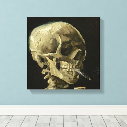 Schädel mit Zigarette von Van Gogh Wrapped Canvas Leinwanddruck (Insitu (Holzboden))