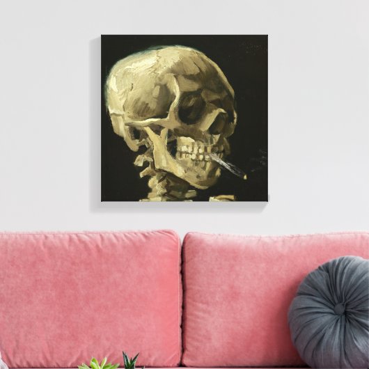 Schädel mit Zigarette von Van Gogh Wrapped Canvas Leinwanddruck (Insitu (Wohnzimmer))