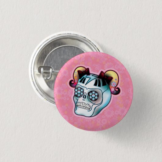 Schädel mit Zopf-Knopf Button (Vorne & Hinten)