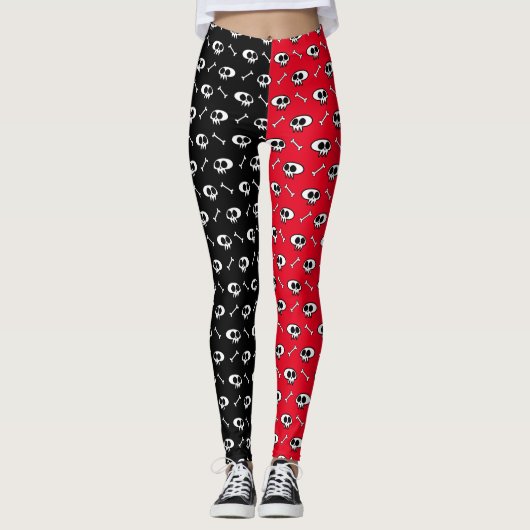 Schädel "n Knochen (schwarz/rot) Leggings (Vorderseite)