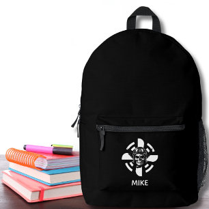 Schädel-Pilot-Flugzeugpropeller Minimalist Schwarz Bedruckter Rucksack