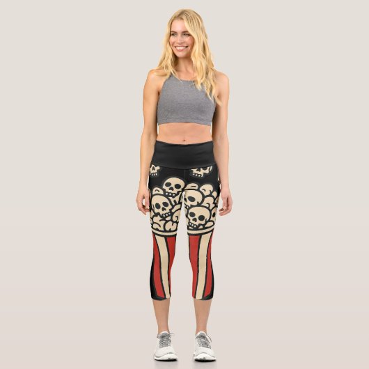Schädel-Popcorn-Box-Aufkleber Capri Leggings (Vorderseite)