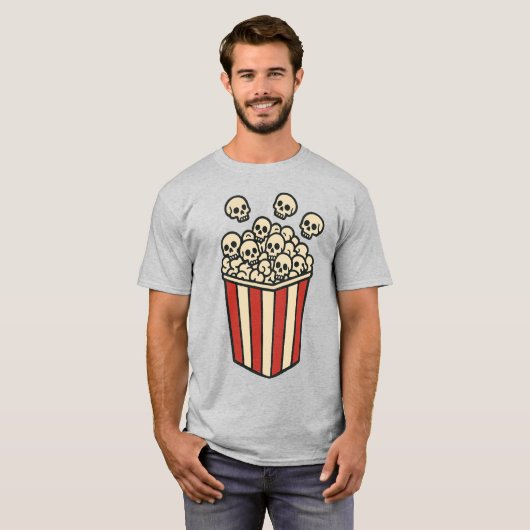 Schädel-Popcorn-Box-Aufkleber T-Shirt (Vorne ganz)