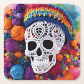 Schädel Rechteckiger Pappuntersetzer (Vorderseite)