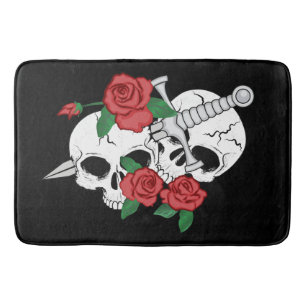 Schädel, Rose hatten Dagger Badematte