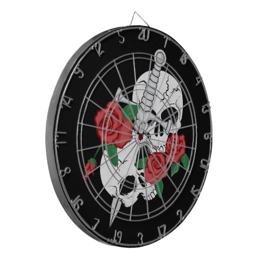 Schädel, Rose und Dagger Dartscheibe (Vorderseite Links)
