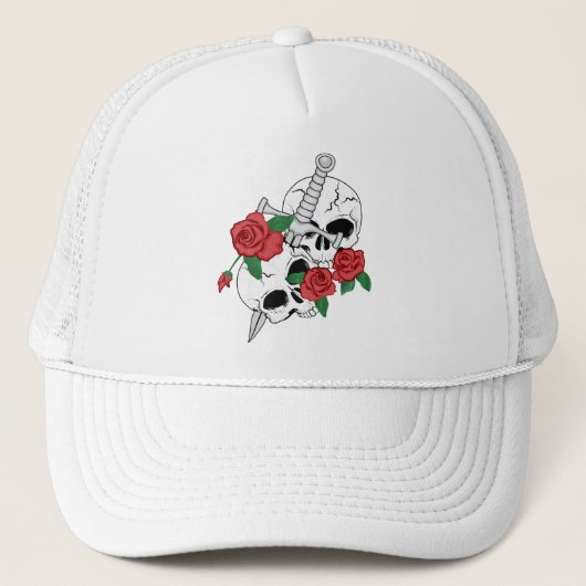 Schädel, Rose und Dagger Truckerkappe (Vorderseite)