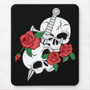 Schädel, Rose und Dolch Mousepad