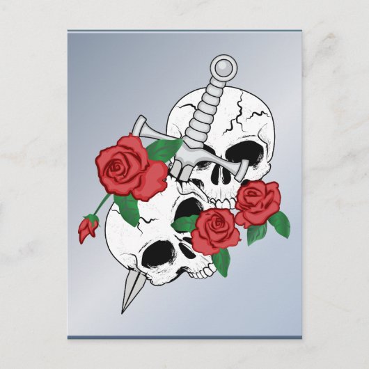 Schädel, Rose und Dolche Postkarte (Vorderseite)