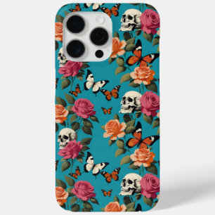 Schädel Rose und Schmetterlinge Vintage Blüten Aqu Case-Mate iPhone Hülle