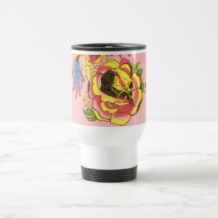 Schädel-Rosen-Tätowierungs-Entwurfs-Reise-Tasse Reisebecher