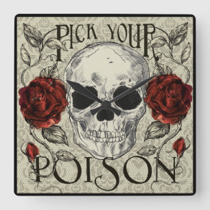 Schädel-Rosen und Spitze-Uhr, Tag des toten Dekors Quadratische Wanduhr