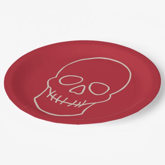 Schädel - Rot und Knochen des Blutes Pappteller (Schrägansicht)