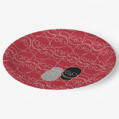 Schädel - Rot und Knochen weiß Pappteller (Schrägansicht)