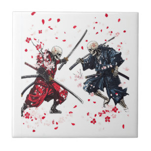 Schädel-Samurai-Duell Fliese