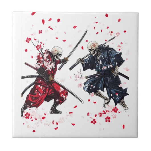 Schädel-Samurai-Duell Fliese (Vorderseite)