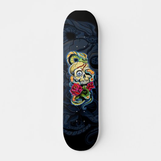 Schädel-Schlangen-Rosen-Entwurf Skateboard (Vorne)