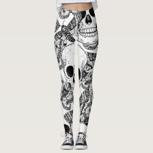 Schädel, Schmetterlinge: handgezeichnet Vintages M Leggings
