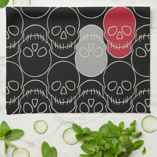 Schädel - Schwarz-Bein-Weiß Geschirrtuch (Gefaltet)