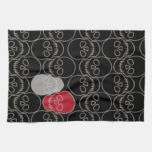 Schädel - Schwarz-Bein-Weiß Geschirrtuch (Horizontal)