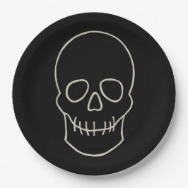 Schädel: Schwarz und Knochen weiß Pappteller