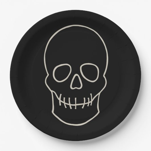 Schädel: Schwarz und Knochen weiß Pappteller (Vorderseite)