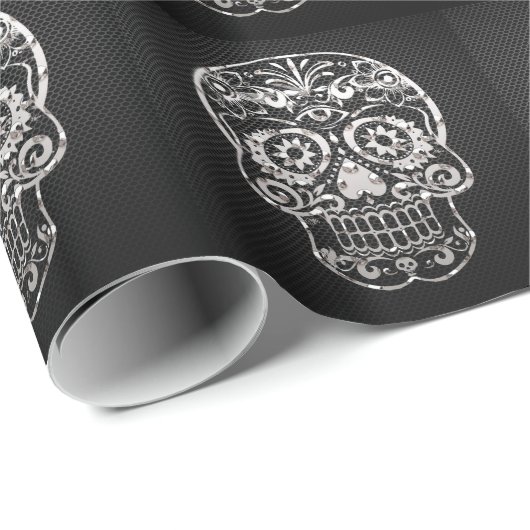 Schädel, schwarzes Silbermetall 04 Geschenkpapier (Rolleneckpunkt)
