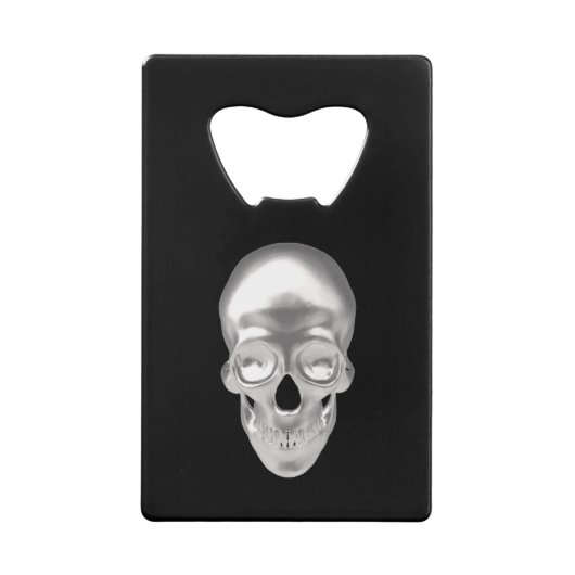 Schädel silber, 3D -  Geldbeutel Flaschenöffner (Vorderseite)