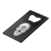 Schädel silber, 3D -  Geldbeutel Flaschenöffner (Vorderseite Schrägansicht)