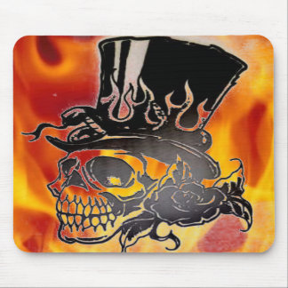 Schädel-Spitzenhut-Flammen u. Rosen Mousepad