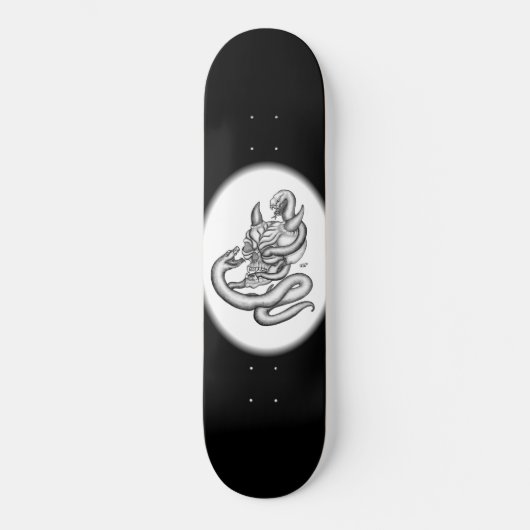 Schädel - Teufelsköpfe mit Schlange Skateboard (Vorderseite)