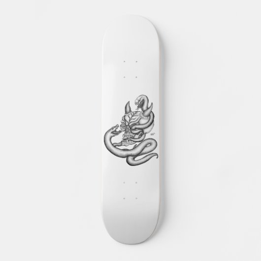 Schädel - Teufelsköpfe mit Schlange Skateboard (Vorderseite)