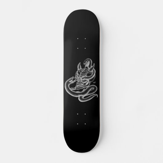 Schädel - Teufelsköpfe mit Schlange Skateboard (Vorderseite)