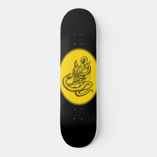 Schädel - Teufelsköpfe mit Schlange Skateboard (Vorderseite)