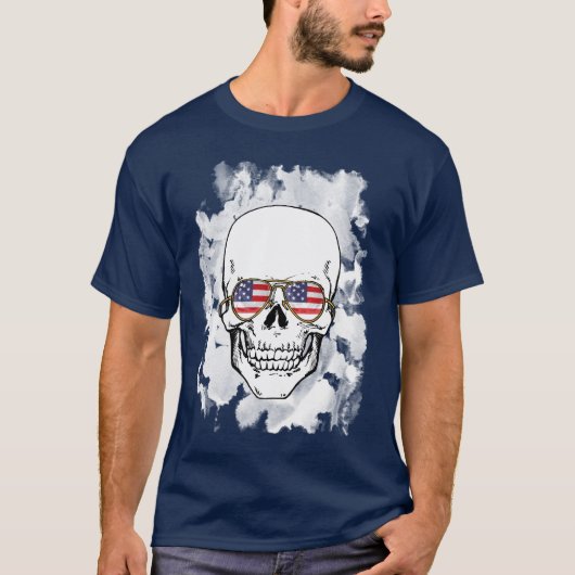 Schädel-tragende US Flagge-Sonnenbrillen T-Shirt (Vorderseite)