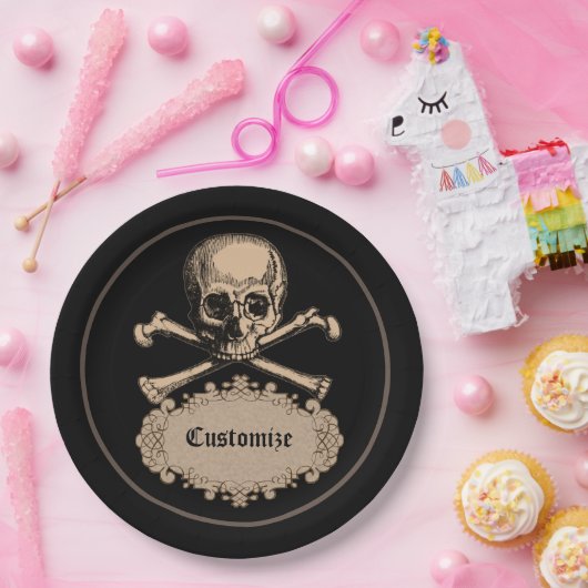 Schädel u. gekreuzte Knochen Pappteller (Party)