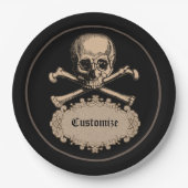Schädel u. gekreuzte Knochen Pappteller (Vorderseite)