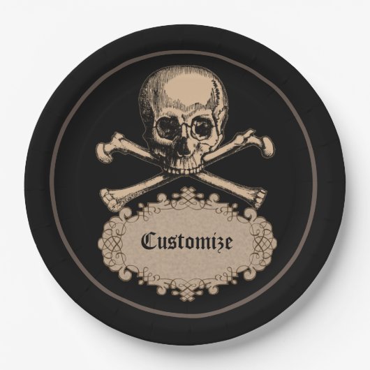 Schädel u. gekreuzte Knochen Pappteller (Vorderseite)