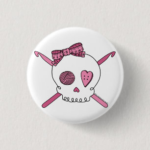 Schädel-u. Häkelarbeit-Haken (Rosa) Button