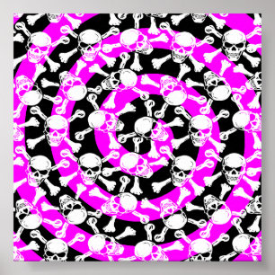 Schädel u. Knochen-hypnotische Spiralen (Schwarzes Poster