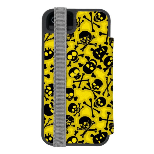 Schädel u. Knochen-Muster Incipio iPhone Geldbeutel-Hülle (Folio Rückseite)